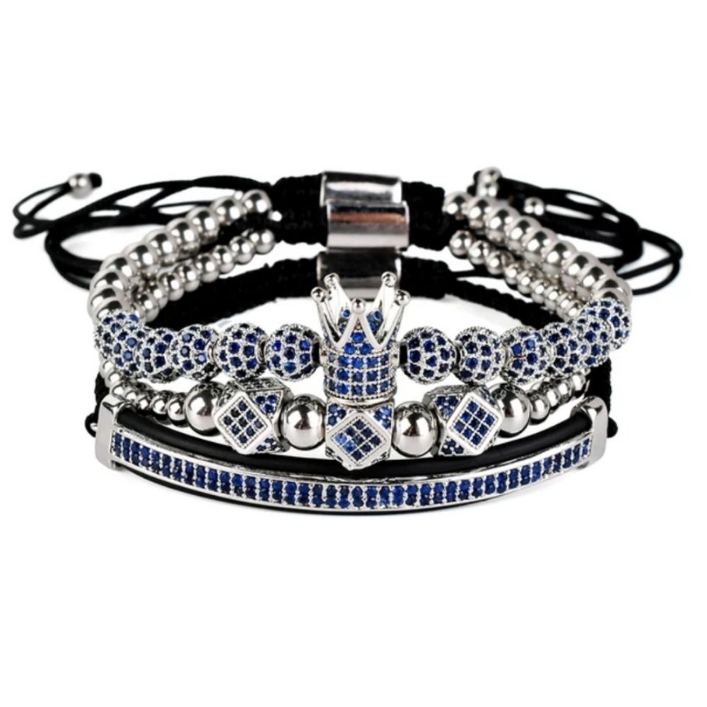 XonyX-V-Jewelry  Men Luxury Crown Silver Bracelet set
